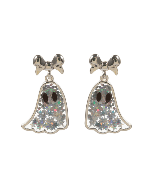 Glitter Ghost w/ Metal Bow Hypo Earring - 1.0"