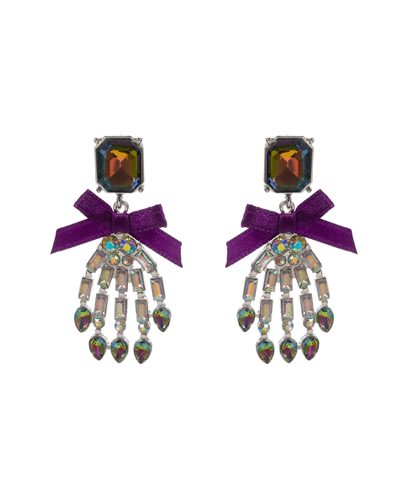 Skeleton Hand Glass Stone w/ Ribbon Hypo Earring - 2.25"