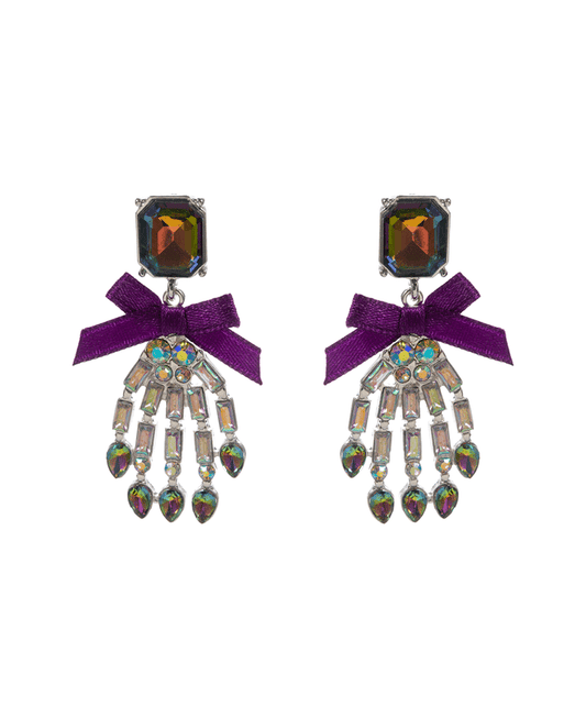 Skeleton Hand Glass Stone w/ Ribbon Hypo Earring - 2.25"