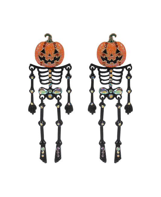 Skeleton w/ Pumpkin Head Post Earring - 2.75"