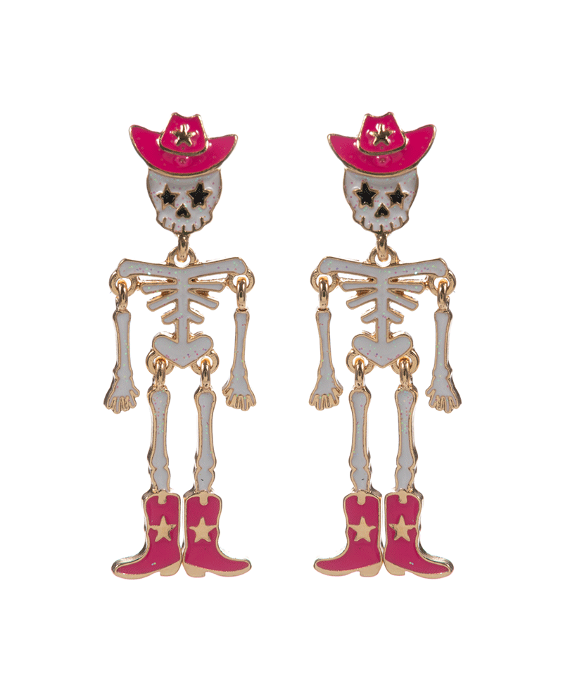 Skeleton w/ Western Hat & Boots Post Earring - 2.25"