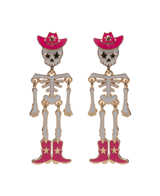 Skeleton w/ Western Hat & Boots Post Earring - 2.25"