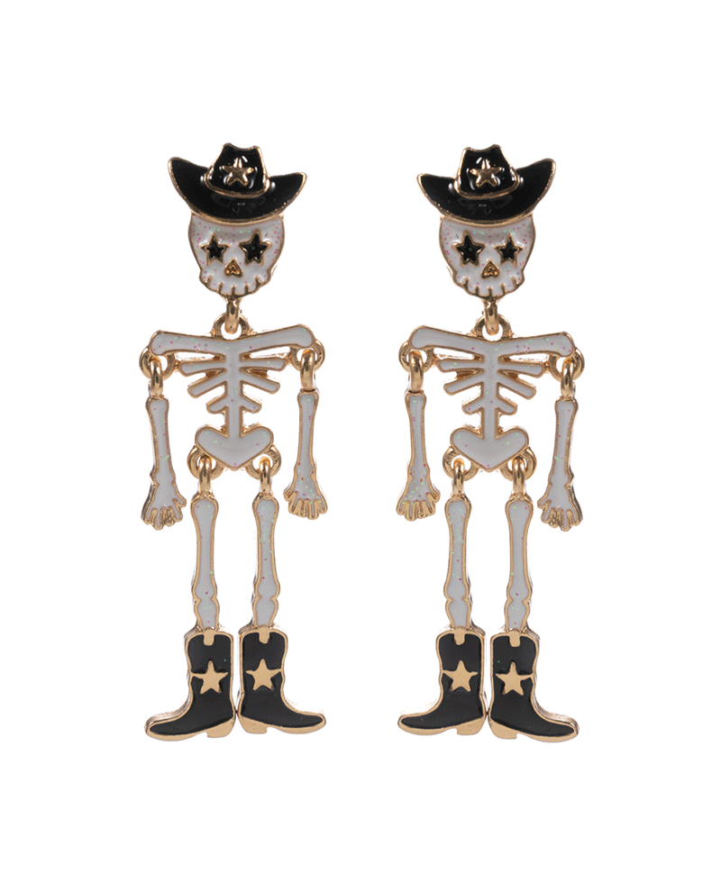 Skeleton w/ Western Hat & Boots Post Earring - 2.25"