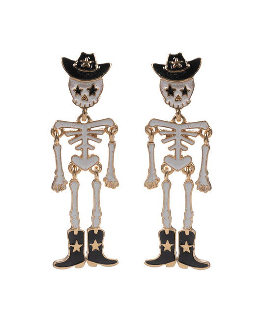 Skeleton w/ Western Hat & Boots Post Earring - 2.25"