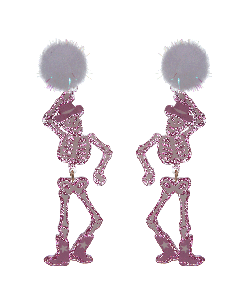 Dancing Skeleton w/ Pompom Hypo Titanium Earring - 3.25"