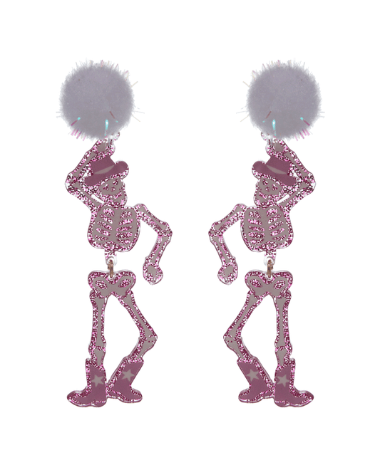 Dancing Skeleton w/ Pompom Hypo Titanium Earring - 3.25"