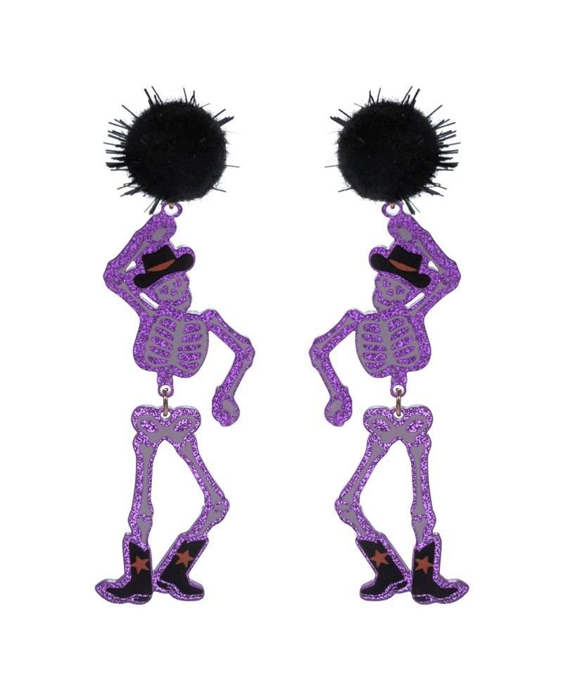 Dancing Skeleton w/ Pompom Hypo Titanium Earring - 3.25"