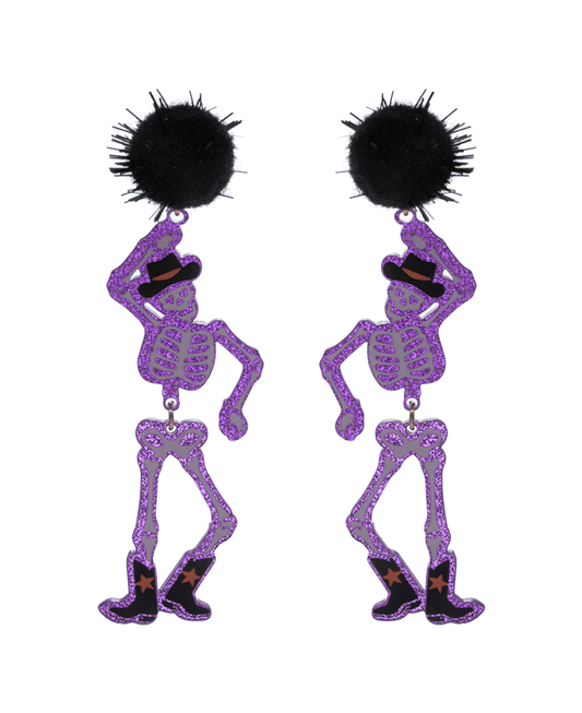 Dancing Skeleton w/ Pompom Hypo Titanium Earring - 3.25"