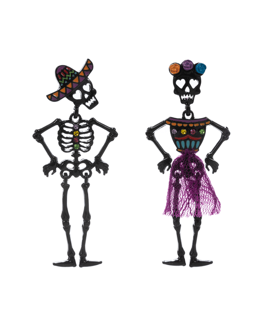 Skeleton Couple Metal w/ Enamel Post Earring - 2.5"