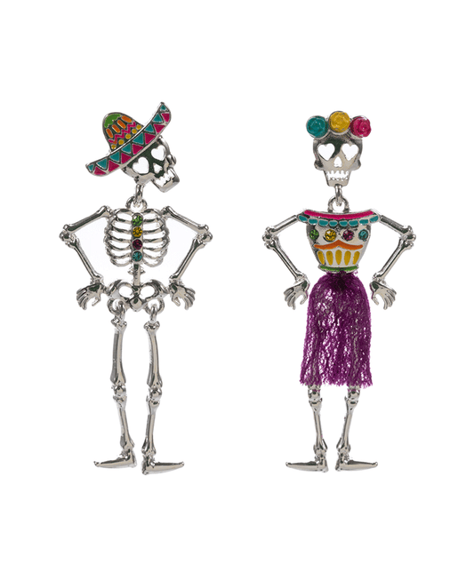 Skeleton Couple Metal w/ Enamel Post Earring - 2.5"