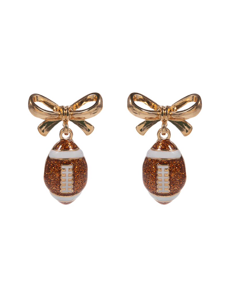 Bow w/ Football Hypo Titanium Post Earring - 1.25"