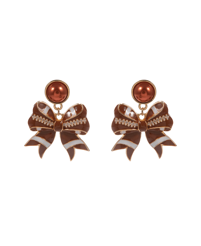 Football Pattern Bow Hypo Titanium Post Earring - 1.75"