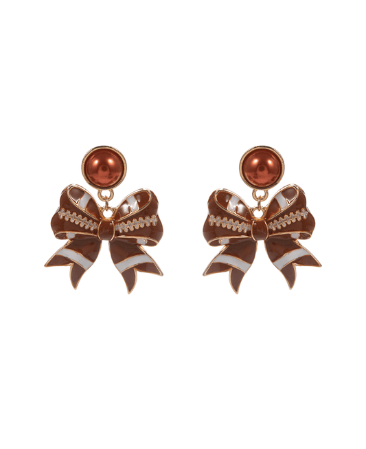 Football Pattern Bow Hypo Titanium Post Earring - 1.75"