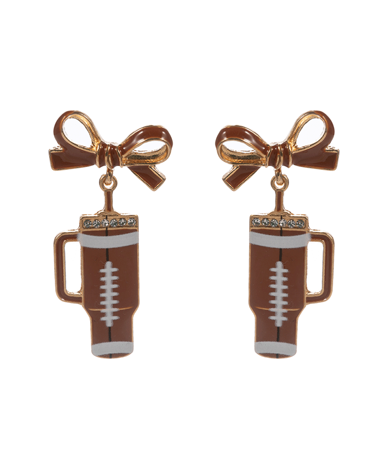 Football Printed Tumbler w/ Bow Hypo Titanium Earring - 1.75"