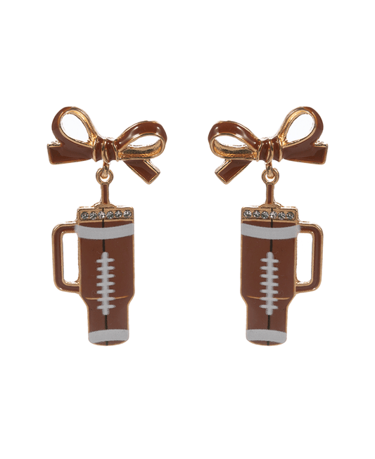 Football Printed Tumbler w/ Bow Hypo Titanium Earring - 1.75"