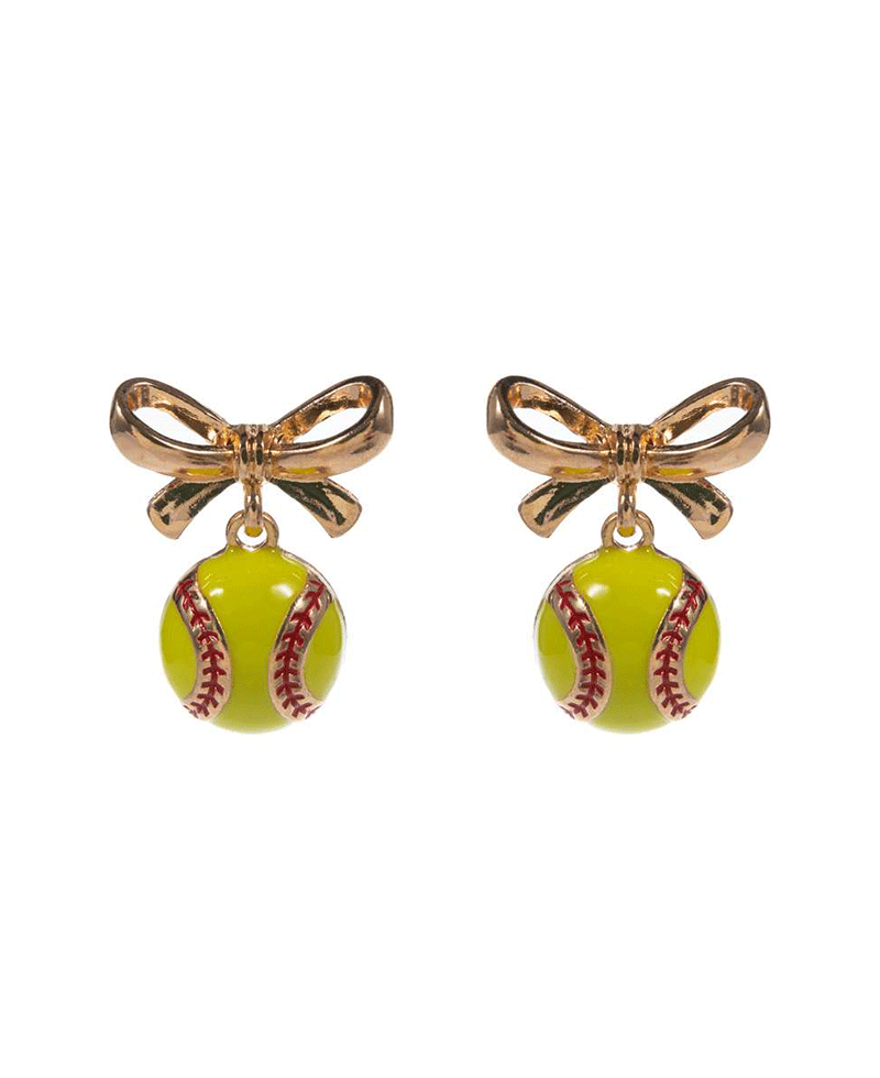 Bow w/ Baseball Hypo Titanium Post Earring - 1.0"