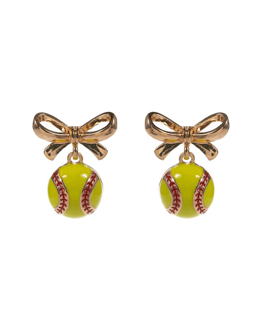 Bow w/ Baseball Hypo Titanium Post Earring - 1.0"