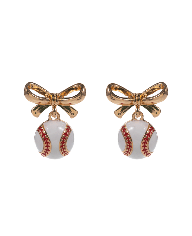 Bow w/ Baseball Hypo Titanium Post Earring - 1.0"
