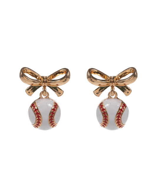 Bow w/ Baseball Hypo Titanium Post Earring - 1.0"