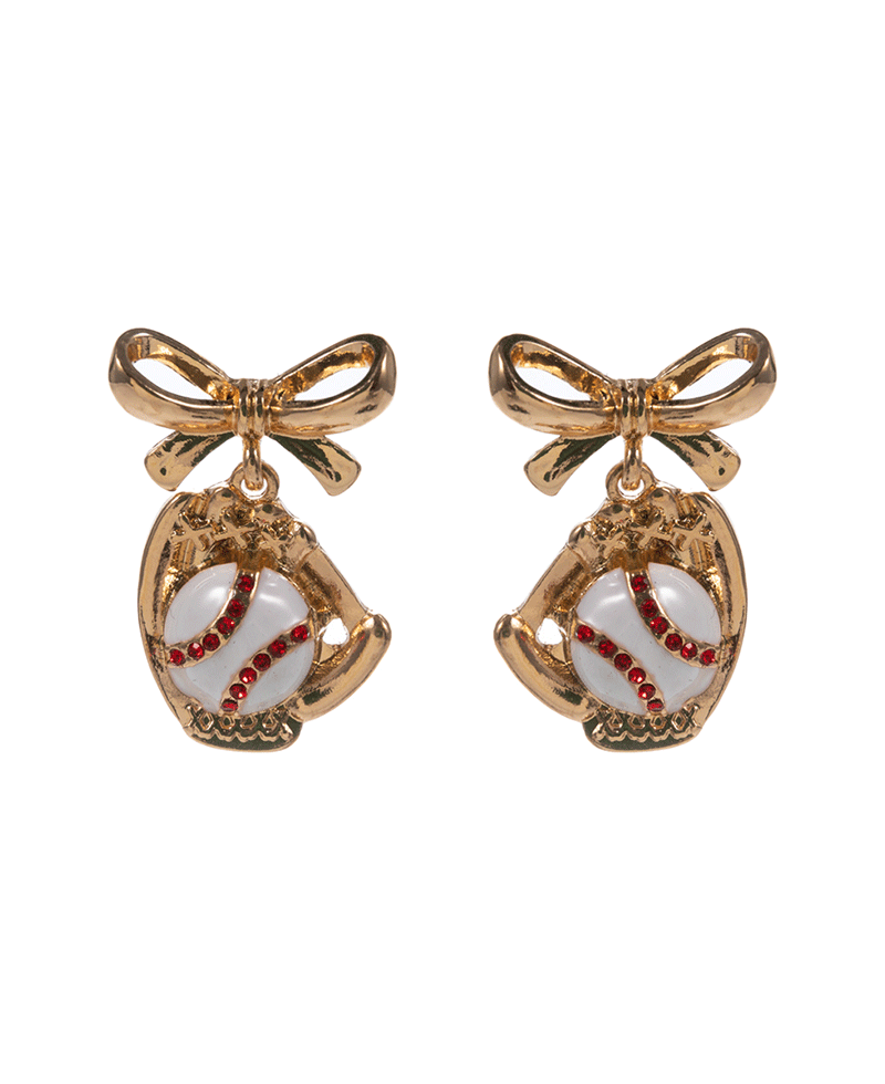 Bow w/ Baseball & Glove Hypo Titanium Post Earring - 1.25"