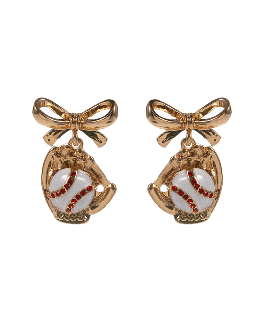 Bow w/ Baseball & Glove Hypo Titanium Post Earring - 1.25"