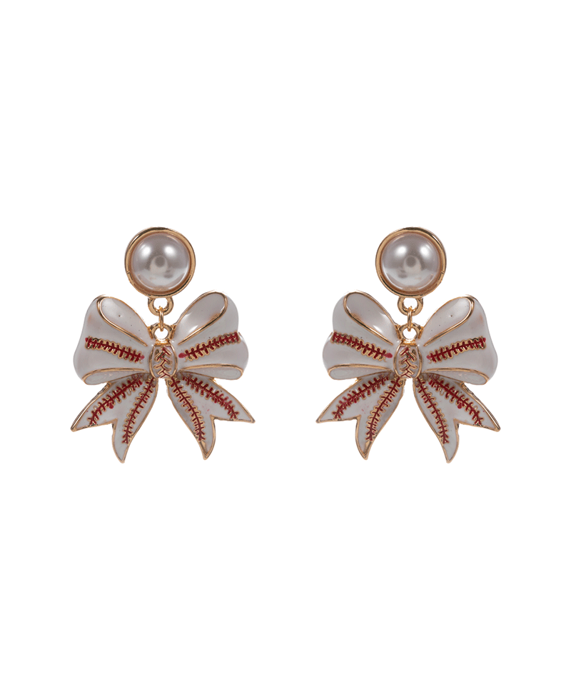 Baseball Pattern Bow Hypo Titanium Post Earring - 1.75"
