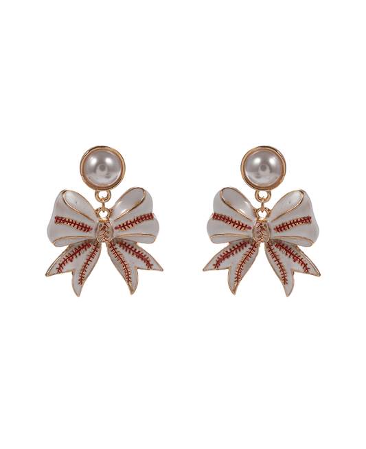 Baseball Pattern Bow Hypo Titanium Post Earring - 1.75"