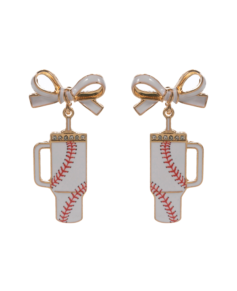 Baseball Printed Tumbler Hypo Titanium Post Earring - 1.75"