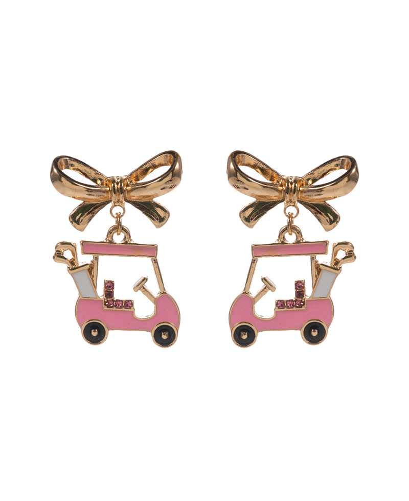 Bow w/ Golf Cart Hypo Titanium Post Earring - 1.25"