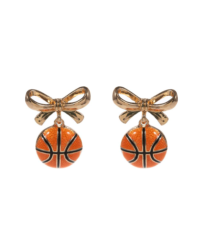 Bow w/ Basketball Hypo Titanium Post Earring - 1.0"