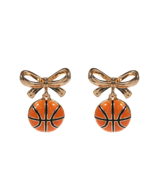 Bow w/ Basketball Hypo Titanium Post Earring - 1.0"