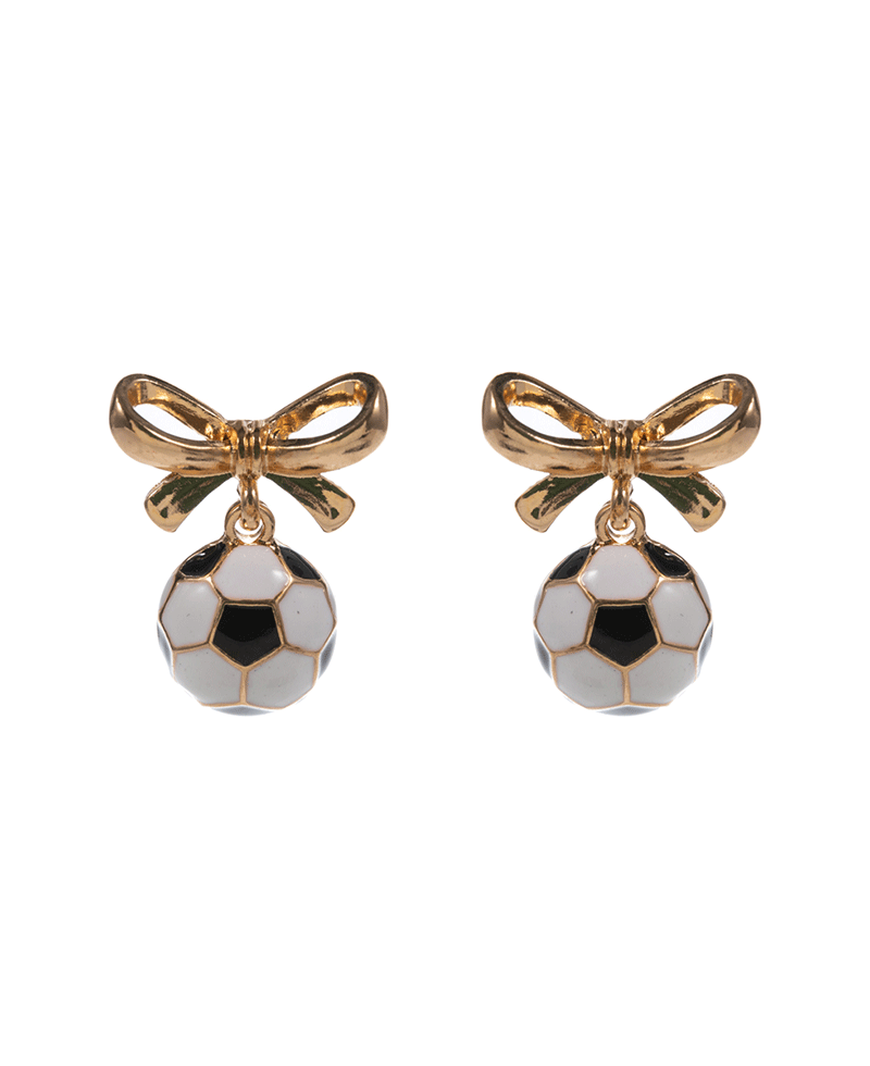 Soccer Ball w/ Bow Hypo Titanium Post Earring - 1.0"