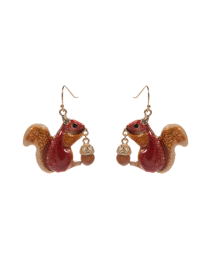 Squirrel w/ Acorn Brass Earring - 1.0"