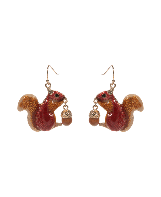 Squirrel w/ Acorn Brass Earring - 1.0"