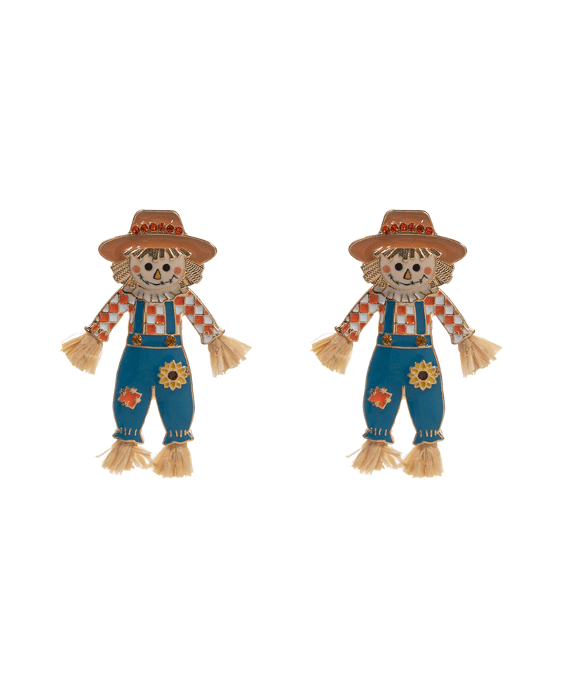 Scarecrow w/ Raffia Hypo Titanium Post Earring - 2.0"