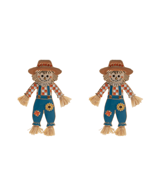 Scarecrow w/ Raffia Hypo Titanium Post Earring - 2.0"