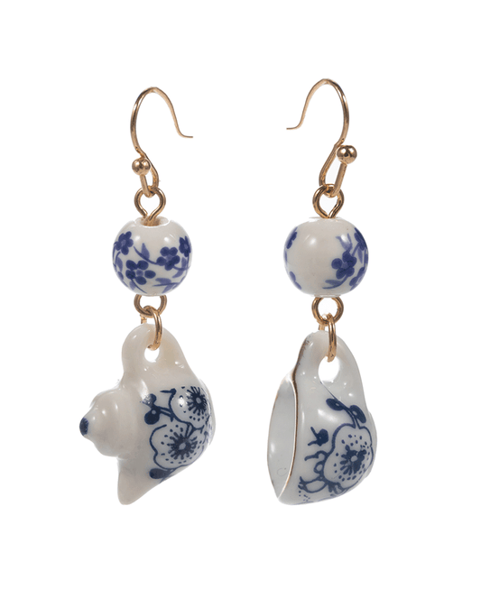 Pod & Cup Ceramic Bead Brass Earring - 1.75"