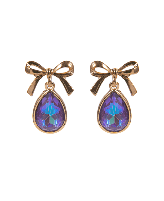 Metal Bow w/ Teardrop Glass Stone Hypo Earring - 1.0"