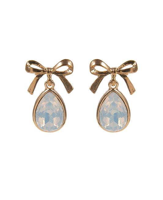 Metal Bow w/ Teardrop Glass Stone Hypo Earring - 1.0"