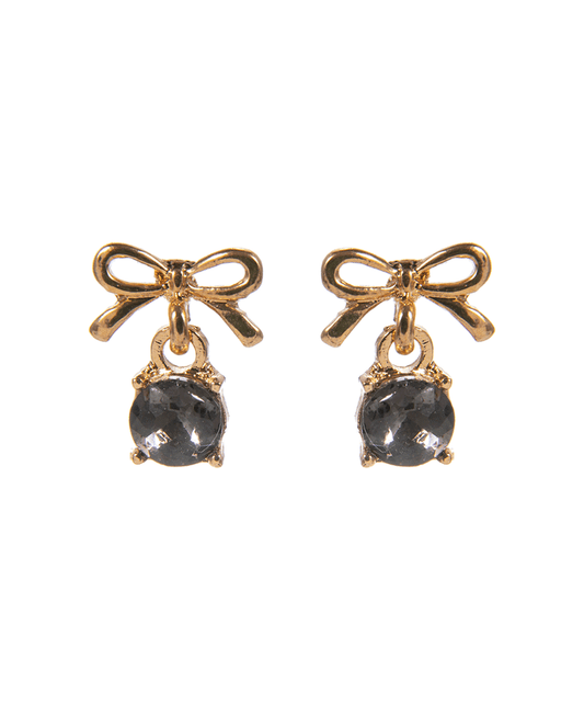 Metal Bow w/ Round Glass Stone Hypo Earring - 0.5"