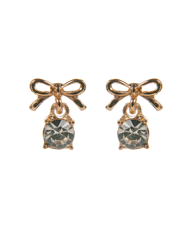 Metal Bow w/ Round Glass Stone Hypo Earring - 0.5"