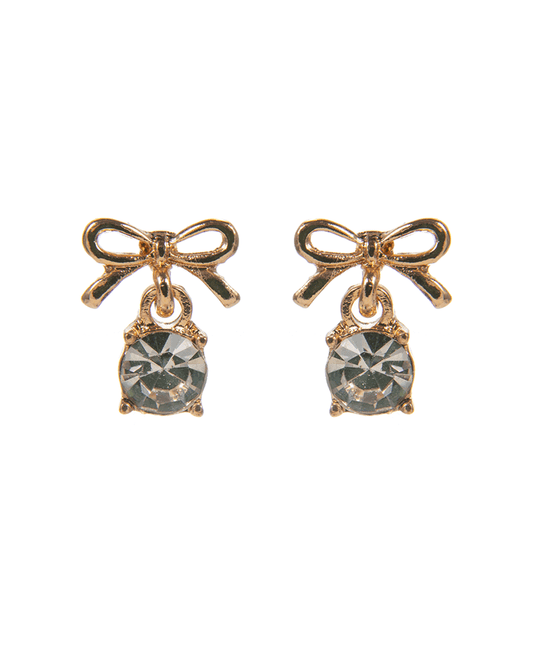 Metal Bow w/ Round Glass Stone Hypo Earring - 0.5"