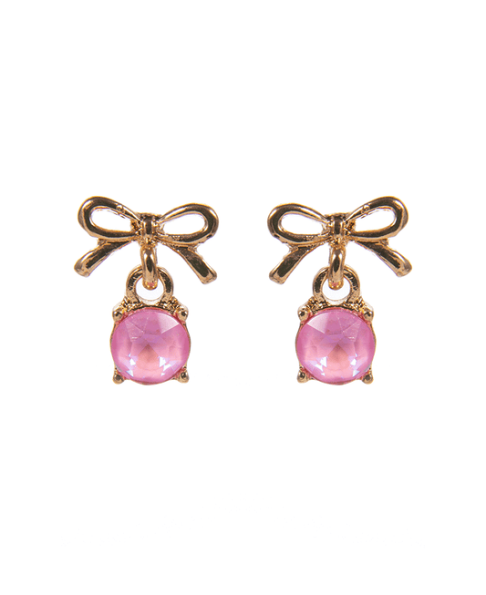 Metal Bow w/ Round Glass Stone Hypo Earring - 0.5"