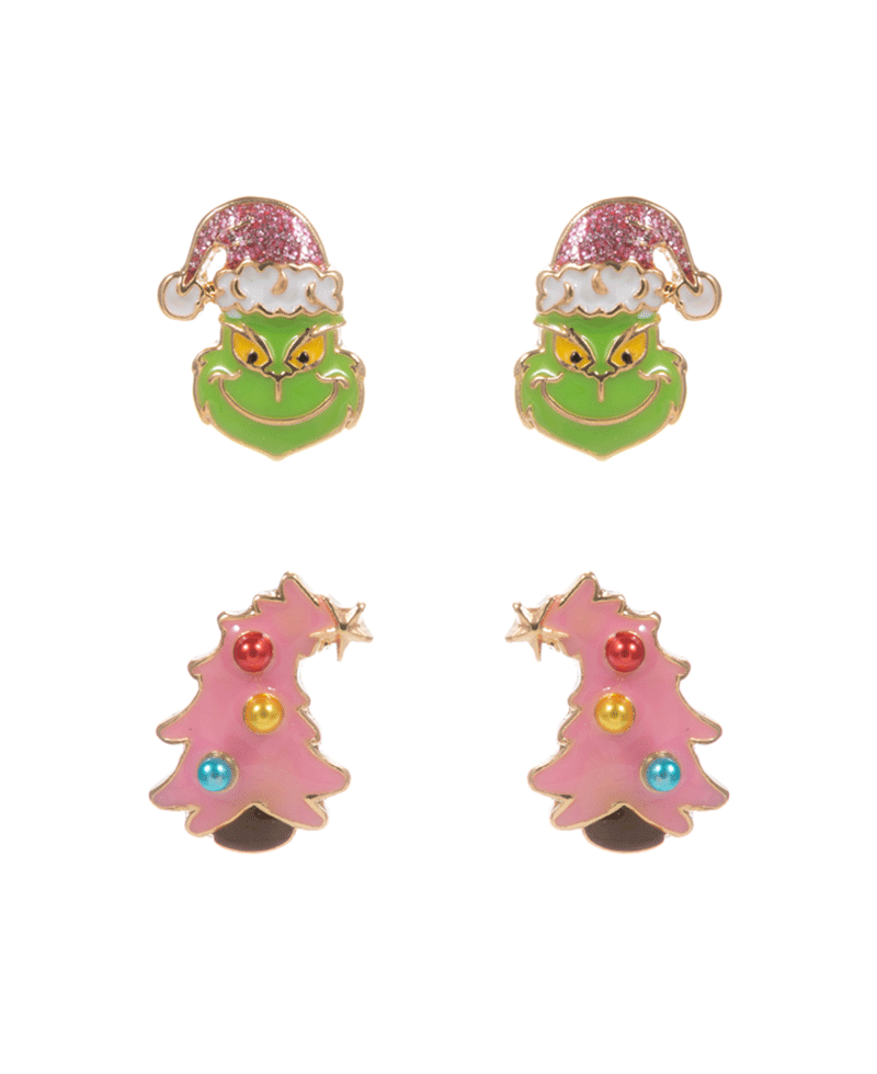 Green Monster & Christmas Tree 2 Set Earring - 0.75"