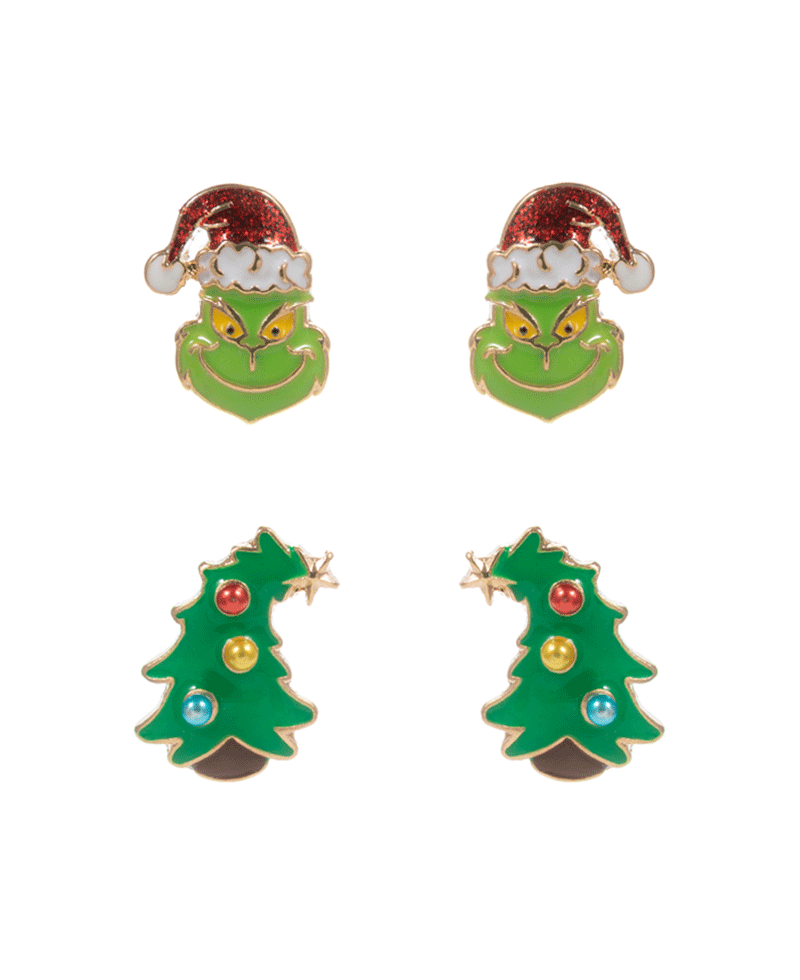 Green Monster & Christmas Tree 2 Set Earring - 0.75"