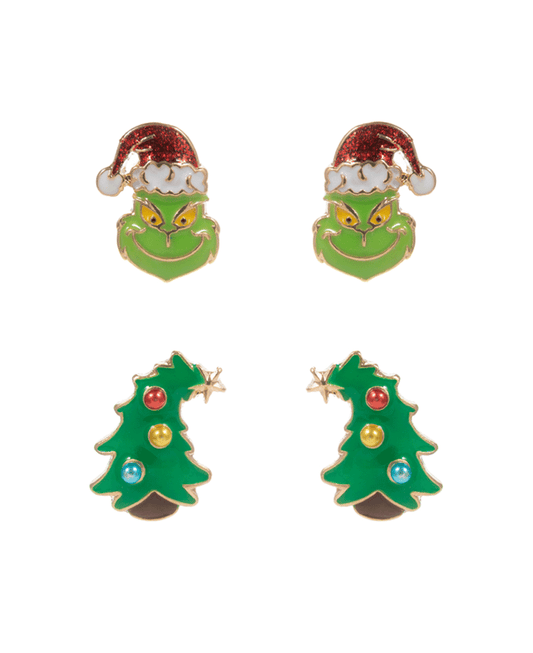 Green Monster & Christmas Tree 2 Set Earring - 0.75"