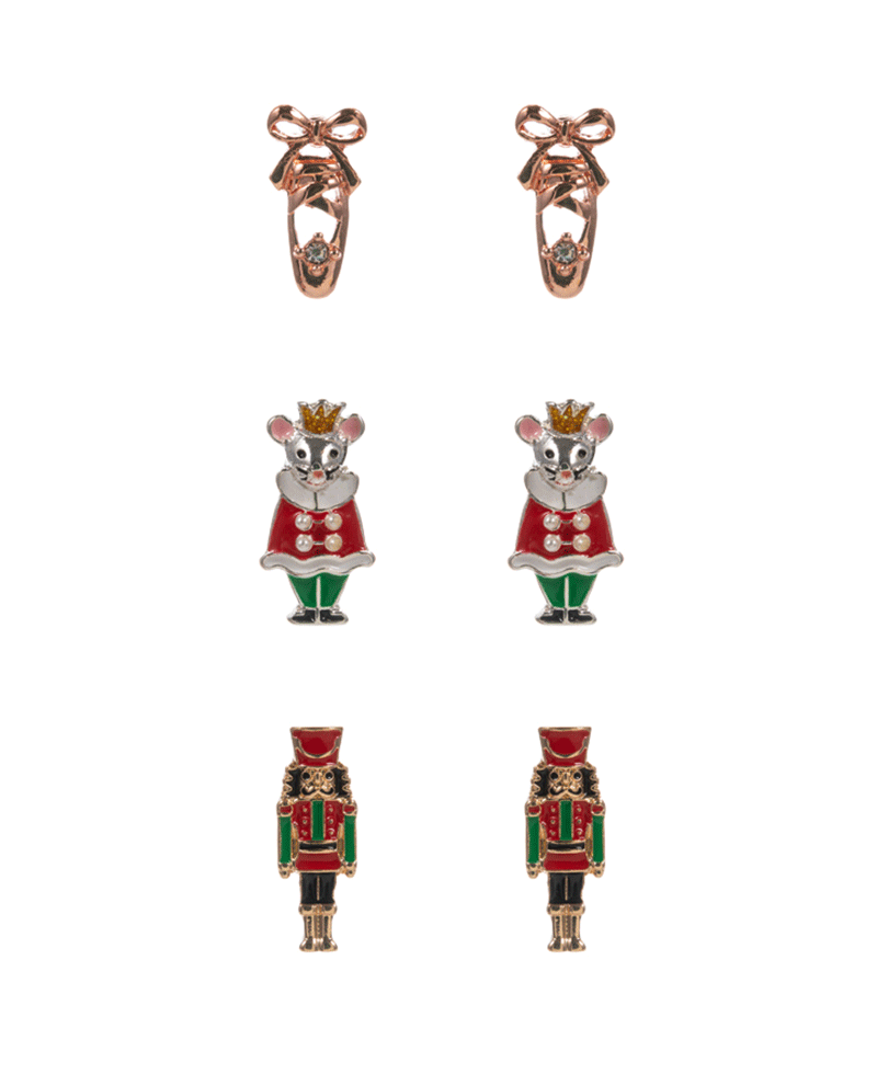 Nut Cracker & Ballet Enamel 3 Set Hypo Earring - 0.75"