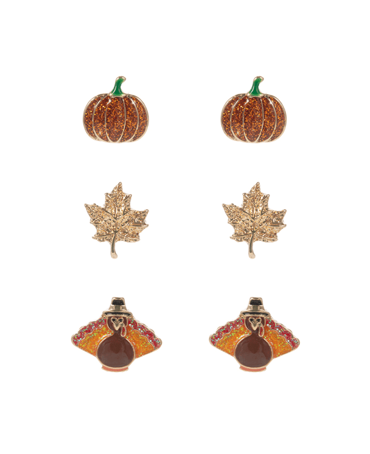 Pumpkin & Leaf & Turkey 3 Set Hypo Earring - 0.25"