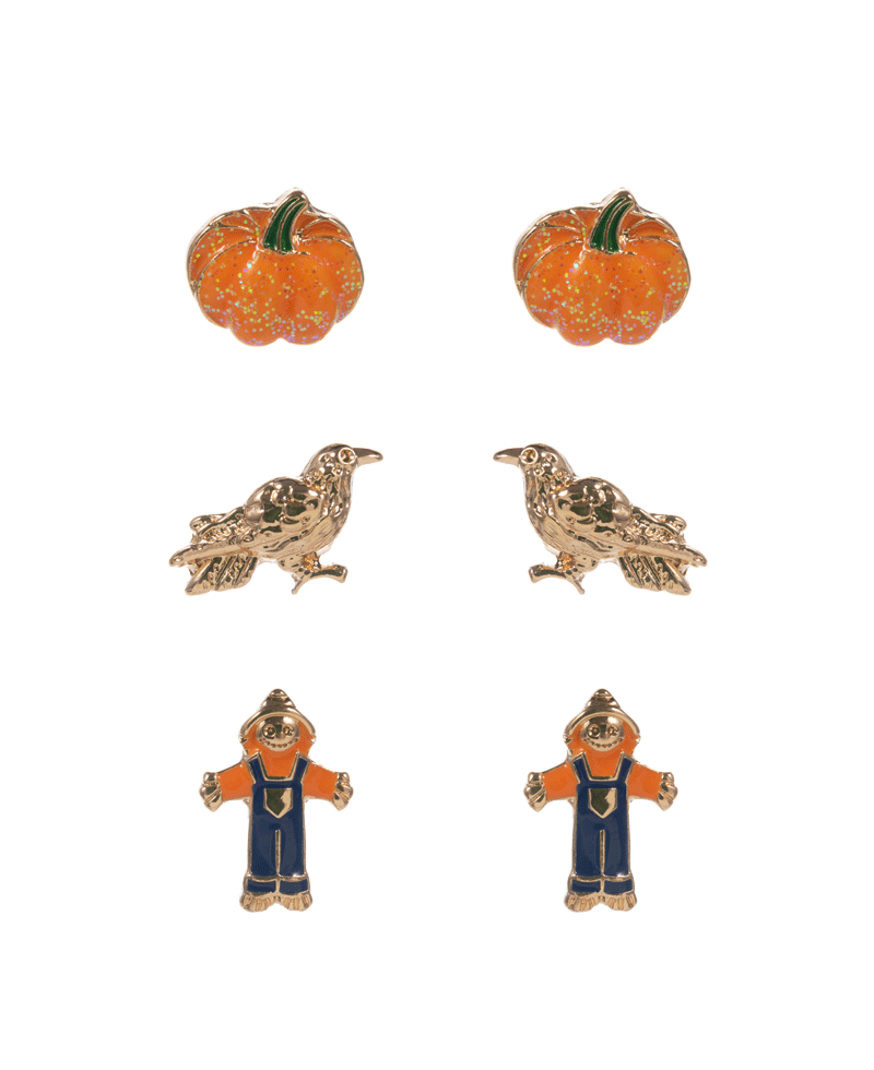 Pumpkin & Crow & Scarecrow 3 Set Hypo Earring - 0.75"