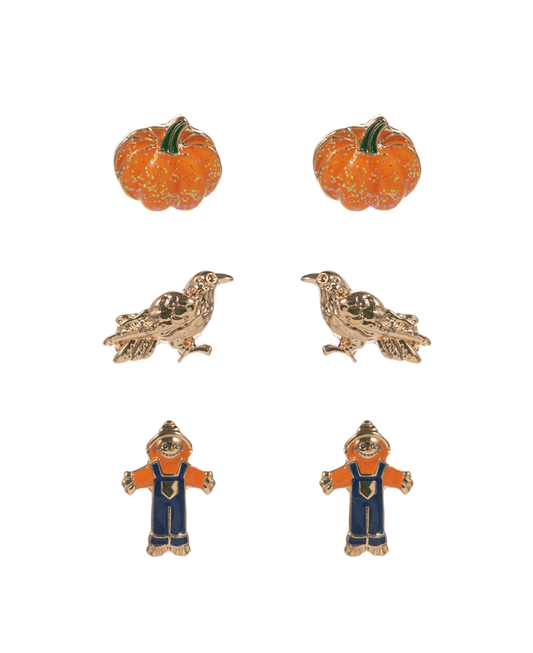 Pumpkin & Crow & Scarecrow 3 Set Hypo Earring - 0.75"